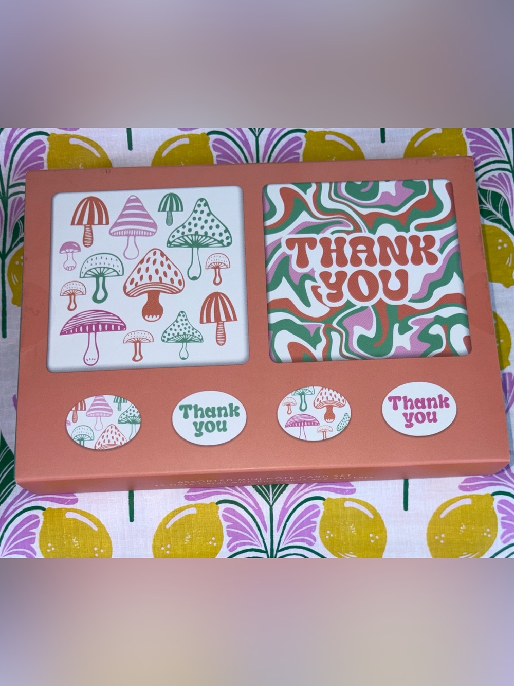 Thank You Note Card Set with Stickers - 12 Blank Cards & Envelopes